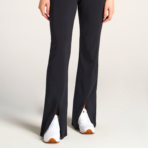 American Tall Pants - American Tall High Rise Split Flare Cotton Leggings for Tall Women in Black Size